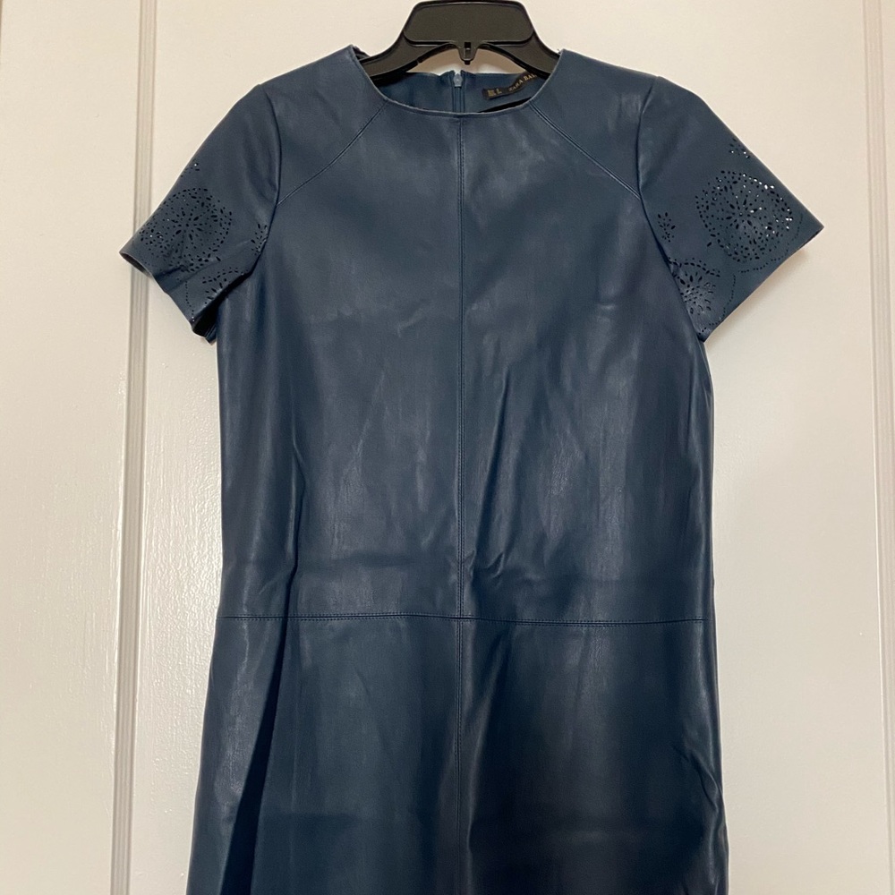 Zara basic blue leather mini dress